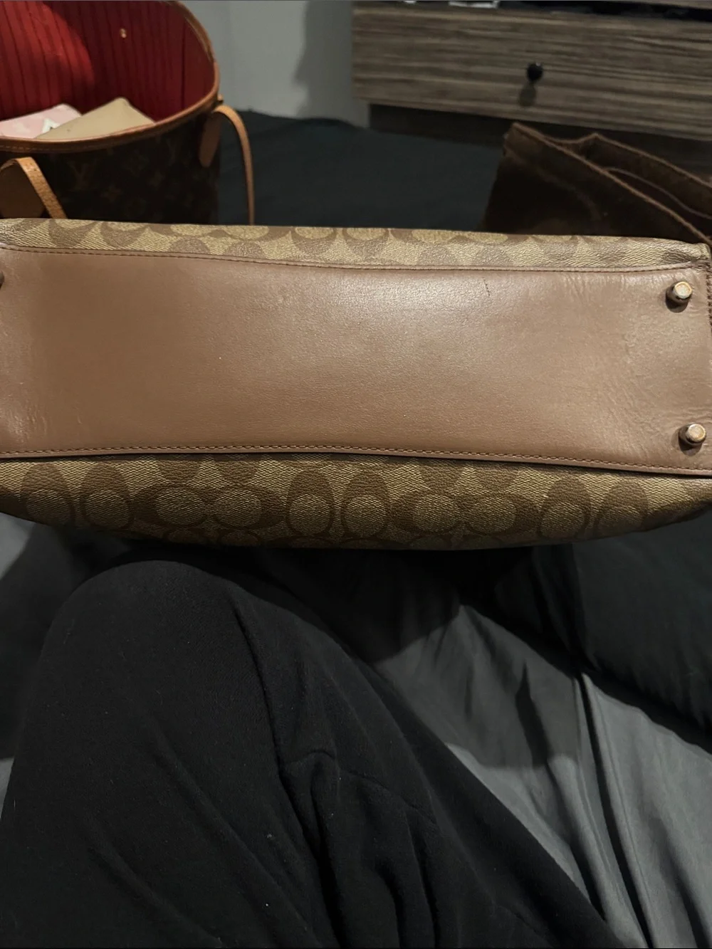Coach Brown Signature Canvas Tote with Leather Trim